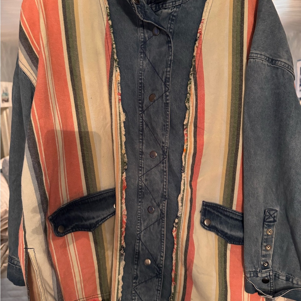 We The Free Multicolor Striped Jean Jacket Oversized